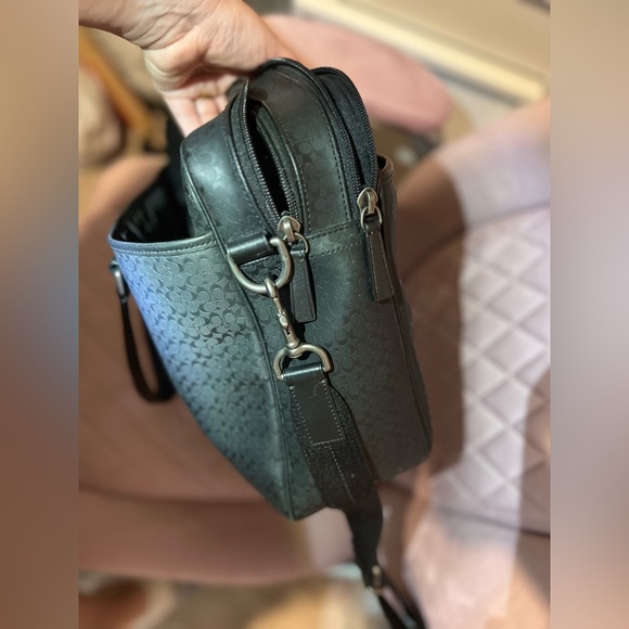 Coach Men's Business Bag Micro Signature Black PVC Razor Messenger Laptop Bag - Picture 8 of 14